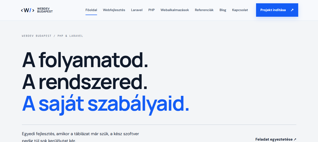 WebDev Budapest egyedi PHP és Laravel fejlesztési weboldal