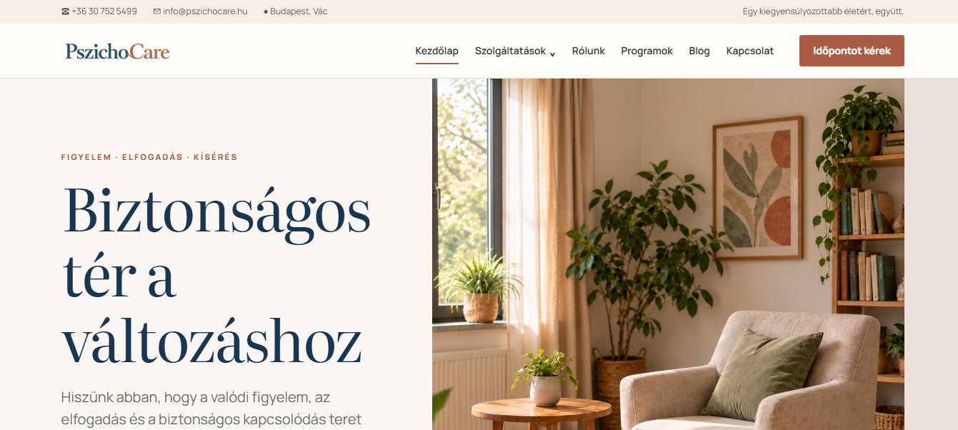 PszichoCare - Egyedi PHP weboldal és CMS